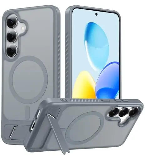 FNTCASE for Samsung Galaxy S25-Plus Case: [Magnetic Stand] [Compatible with Magsafe] Translucent Matte Military Grade Shockproof Drop Rugged Protective Phone Cover, Gray 
