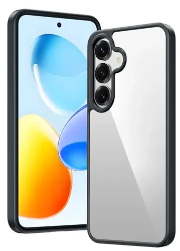 FNTCASE for Samsung Galaxy S25-Plus Case: Military Grade Drop Protection Anti Yellowing Cell Phone Cover - Rugged Shockproof Protective Bumper Transparent Cases(Black) - 1