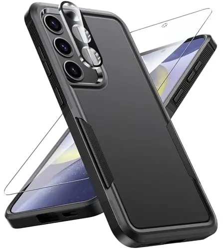 FNTCASE for Samsung Galaxy S25-Plus Case: S24-Plus Dual Layer Heavy Duty Cell Phone Protective Cover Shockproof Rugged with Non-Slip Textured - Military Drop Protection Bumper Tough - 6.7 inch (Black) - 1