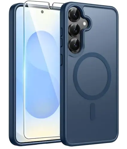 FNTCASE for Samsung Galaxy S25/S24 Plus Case, Fit Magsafe, Screen Protector | Translucent Matte Magnetic Back, 14FT Military Grade Drop Protection, Shockproof Protective Phone Cover, Blue 