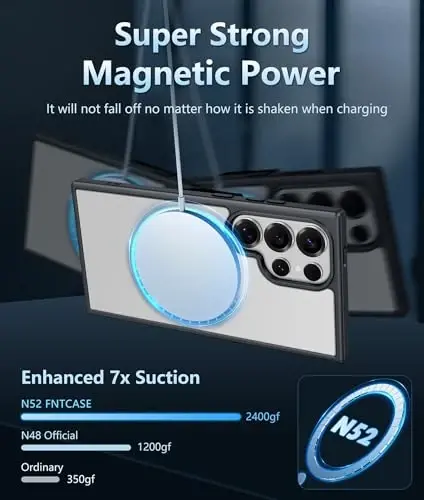 FNTCASE for Samsung Galaxy S25-Ultra Case: Clear Magnetic Military Grade Drop Protection Shockproof Anti Yellowing Cell Phone Cover - Slim Rugged Protective Bumper Transparent Cases(Black) - 4