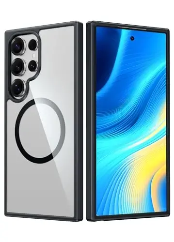 FNTCASE for Samsung Galaxy S25-Ultra Case: Clear Magnetic Military Grade Drop Protection Shockproof Anti Yellowing Cell Phone Cover - Slim Rugged Protective Bumper Transparent Cases(Black) - FNTCASE