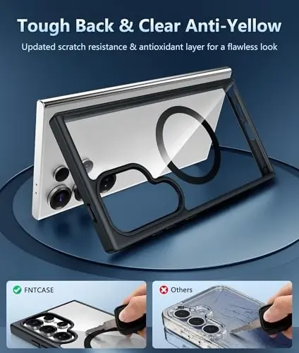 FNTCASE for Samsung Galaxy S25-Ultra Case: Clear Magnetic Military Grade Drop Protection Shockproof Anti Yellowing Cell Phone Cover - Slim Rugged Protective Bumper Transparent Cases(Black) - 3