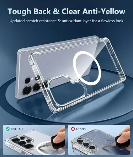 FNTCASE for Samsung Galaxy S25-Ultra Case: Clear Magnetic Military Grade Drop Protection Shockproof Anti Yellowing Cell Phone Cover - Slim Rugged Protective Bumper Transparent Cases(Clear) - 3