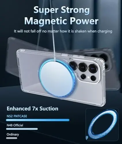 FNTCASE for Samsung Galaxy S25-Ultra Case: Clear Magnetic Military Grade Drop Protection Shockproof Anti Yellowing Cell Phone Cover - Slim Rugged Protective Bumper Transparent Cases(Clear) - 4