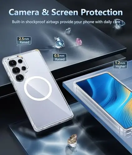 FNTCASE for Samsung Galaxy S25-Ultra Case: Clear Magnetic Military Grade Drop Protection Shockproof Anti Yellowing Cell Phone Cover - Slim Rugged Protective Bumper Transparent Cases(Clear) - 5