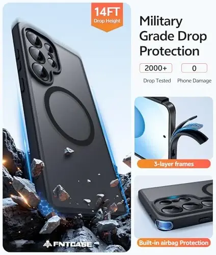 FNTCASE for Samsung Galaxy S25 Ultra Case: [Fit for Magsafe] [Full Camera Protection] Translucent Matte Cases with [Screen Protector] Military Grade Shockproof Protective Phone Cover - 5