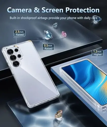 FNTCASE for Samsung Galaxy S25-Ultra Case: Military Grade Drop Protection Anti Yellowing Cell Phone Cover - Rugged Shockproof Protective Bumper Transparent Cases(Clear) - 4