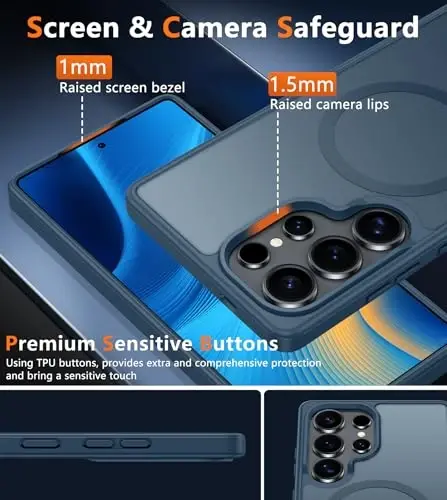 FNTCASE for Samsung Galaxy S25-Ultra Case: Magnetic Translucent Blue Cover | Fit for MagSafe, Slim Matte Shockproof Protective Cases, Full Camera Protection, 14FT Military Grade Drop Tested - 1