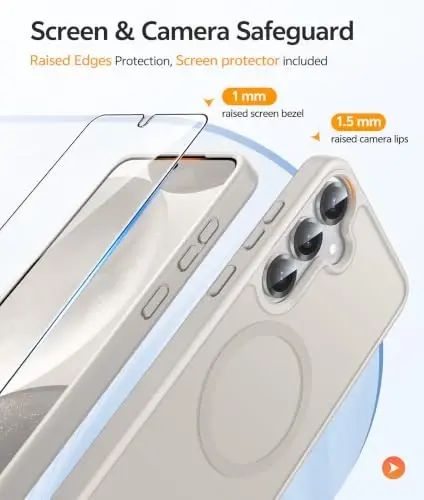 FNTCASE for Samsung Galaxy S25/S24 Case, Fit for Magsafe, Screen Protector | Translucent Matte Magnetic Back, 14FT Military Grade Drop Protection, Shockproof Protective Phone Cover, Off White - 4