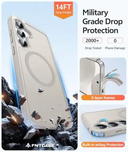 FNTCASE for Samsung Galaxy S25/S24 Case, Fit for Magsafe, Screen Protector | Translucent Matte Magnetic Back, 14FT Military Grade Drop Protection, Shockproof Protective Phone Cover, Off White - 5