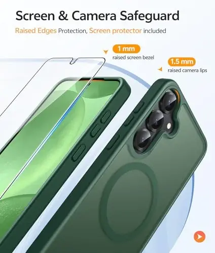 FNTCASE for Samsung Galaxy S25/S24 Case: Galaxy S24/S25 Phone Case [Fit with Magsafe] Translucent Matte Case [Screen Protector] Military Grade Shockproof Protective Phone Cover-Green - 4