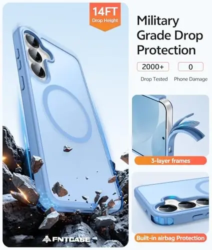 FNTCASE for Samsung Galaxy S25/S24 Case: Galaxy S24/S25 Phone Case [Fit with Magsafe] Translucent Matte Case [Screen Protector] Military Grade Shockproof Protective Phone Cover-Light Blue - 5
