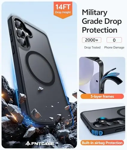FNTCASE for Samsung Galaxy S25/S24 Case: Galaxy S24/S25 Phone Case [Fit with Magsafe] Translucent Matte Case [Screen Protector] Military Grade Shockproof Protective Phone Cover-Black - 5