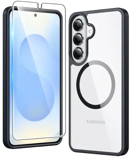 FNTCASE for Samsung Galaxy S26 Case: Clear Anti Yellowing Magnetic Drop Protection Cell Phone Cover Compatible with Magsafe - Rugged Shockproof Protective Bumper Transparent Phonecase (Black) 