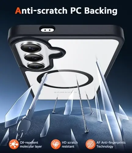 FNTCASE for Samsung Galaxy S26 Case: Clear Anti Yellowing Magnetic Drop Protection Cell Phone Cover Compatible with Magsafe - Rugged Shockproof Protective Bumper Transparent Phonecase (Black) - 5