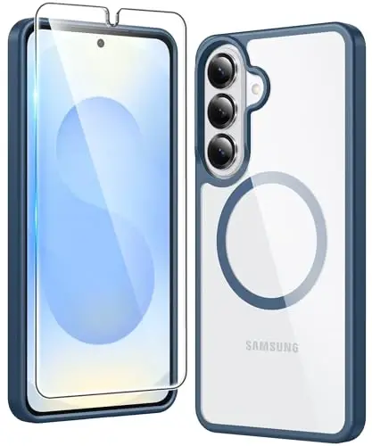 FNTCASE for Samsung Galaxy S26 Case: Clear Anti Yellowing Magnetic Drop Protection Cell Phone Cover Compatible with Magsafe - Rugged Shockproof Protective Bumper Transparent Phonecase (Blue) - 1