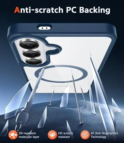 FNTCASE for Samsung Galaxy S26 Case: Clear Anti Yellowing Magnetic Drop Protection Cell Phone Cover Compatible with Magsafe - Rugged Shockproof Protective Bumper Transparent Phonecase (Blue) - 5