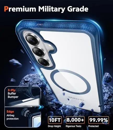 FNTCASE for Samsung Galaxy S26 Case: Clear Anti Yellowing Magnetic Drop Protection Cell Phone Cover Compatible with Magsafe - Rugged Shockproof Protective Bumper Transparent Phonecase (Blue) - 6