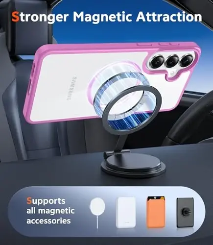 FNTCASE for Samsung Galaxy S26 Case: Clear Anti Yellowing Magnetic Drop Protection Cell Phone Cover Compatible with Magsafe - Rugged Shockproof Protective Bumper Transparent Phonecase (Pink) - 4