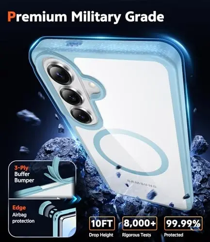 FNTCASE for Samsung Galaxy S26 Case: Clear Anti Yellowing Magnetic Drop Protection Cell Phone Cover Compatible with Magsafe - Rugged Shockproof Protective Bumper Transparent Phonecase (Teal Magnetic) - 6