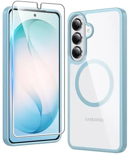 FNTCASE for Samsung Galaxy S26 Case: Clear Anti Yellowing Magnetic Drop Protection Cell Phone Cover Compatible with Magsafe - Rugged Shockproof Protective Bumper Transparent Phonecase (Teal Magnetic) 