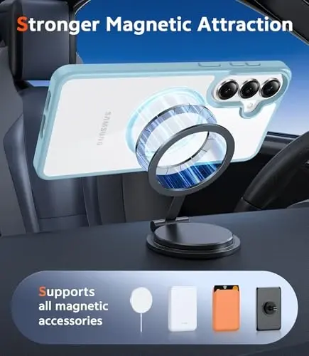 FNTCASE for Samsung Galaxy S26 Case: Clear Anti Yellowing Magnetic Drop Protection Cell Phone Cover Compatible with Magsafe - Rugged Shockproof Protective Bumper Transparent Phonecase (Teal Magnetic) - 4