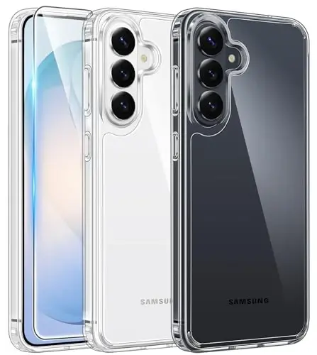 FNTCASE for Samsung Galaxy S26 Case: Clear Phone Cases with Screen Protector Slim Drop Proof Military Grade Shockproof Anti Yellowing Protective Transparent Cell Phone Cover (Clear) - 1