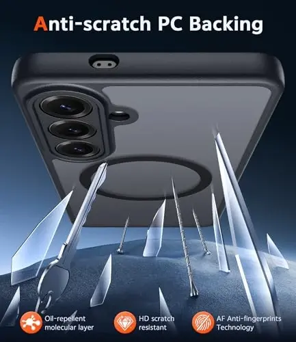 FNTCASE for Samsung Galaxy S26 Case: Magnetic Matte Phone Cases with Screen Protector Drop Proof Compatible with Magsafe Slim Rugged Shockproof Protective Translucent Cell Cover (C-Frosted Black) - 5