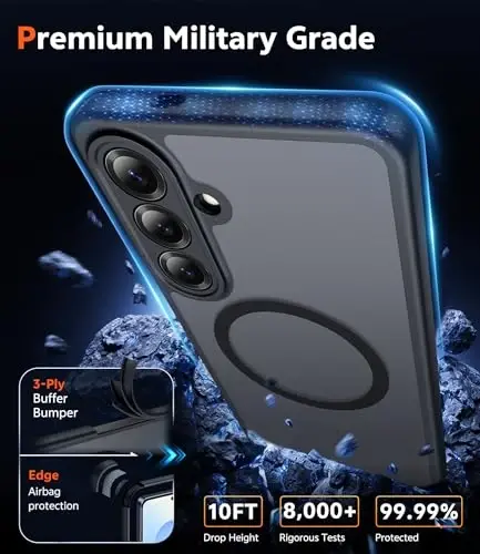 FNTCASE for Samsung Galaxy S26 Case: Magnetic Matte Phone Cases with Screen Protector Drop Proof Compatible with Magsafe Slim Rugged Shockproof Protective Translucent Cell Cover (C-Frosted Black) - 6