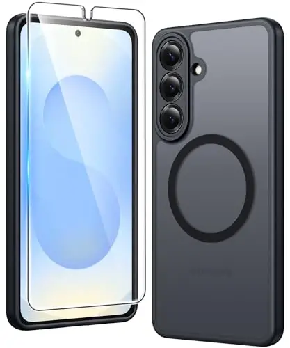 FNTCASE for Samsung Galaxy S26 Case: Magnetic Matte Phone Cases with Screen Protector Drop Proof Compatible with Magsafe Slim Rugged Shockproof Protective Translucent Cell Cover (C-Frosted Black) 
