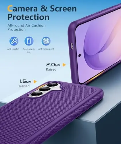 FNTCASE for Samsung Galaxy S26 Case: Military Grade Drop Protection, 14ft Drop Protective, Screen Protector Included, Anti-Slip Tempered TPU+PC Dual Layer Shockproof Phone Case Cover (Purple) - 3