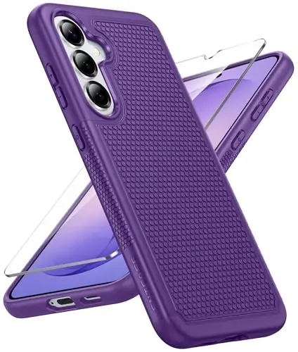 FNTCASE for Samsung Galaxy S26 Case: Military Grade Drop Protection, 14ft Drop Protective, Screen Protector Included, Anti-Slip Tempered TPU+PC Dual Layer Shockproof Phone Case Cover (Purple) - 1