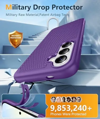 FNTCASE for Samsung Galaxy S26 Case: Military Grade Drop Protection, 14ft Drop Protective, Screen Protector Included, Anti-Slip Tempered TPU+PC Dual Layer Shockproof Phone Case Cover (Purple) - 4