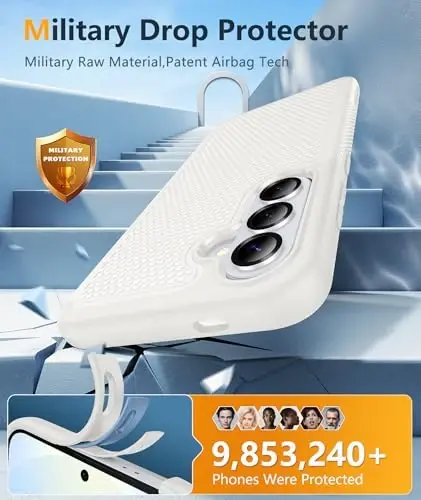 FNTCASE for Samsung Galaxy S26 Case: Military Grade Drop Protection, 14ft Drop Protective, Screen Protector Included, Anti-Slip Tempered TPU+PC Dual Layer Shockproof Phone Case Cover (White) - 4