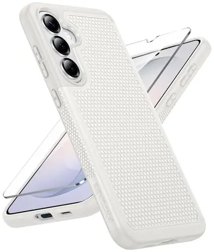 FNTCASE for Samsung Galaxy S26 Case: Military Grade Drop Protection, 14ft Drop Protective, Screen Protector Included, Anti-Slip Tempered TPU+PC Dual Layer Shockproof Phone Case Cover (White) - 1