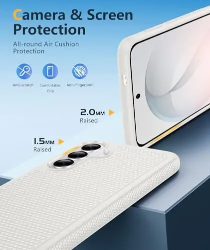 FNTCASE for Samsung Galaxy S26 Case: Military Grade Drop Protection, 14ft Drop Protective, Screen Protector Included, Anti-Slip Tempered TPU+PC Dual Layer Shockproof Phone Case Cover (White) - 3
