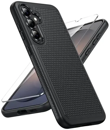 FNTCASE for Samsung Galaxy S26 Case: Military Grade Drop Protection, 14ft Drop Protective, Screen Protector Included, Anti-Slip Texture TPU+PC Dual Layer Shockproof Phone Case Cover (Black) - 1