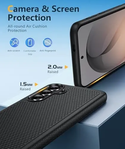 FNTCASE for Samsung Galaxy S26 Case: Military Grade Drop Protection, 14ft Drop Protective, Screen Protector Included, Anti-Slip Texture TPU+PC Dual Layer Shockproof Phone Case Cover (Black) - 5