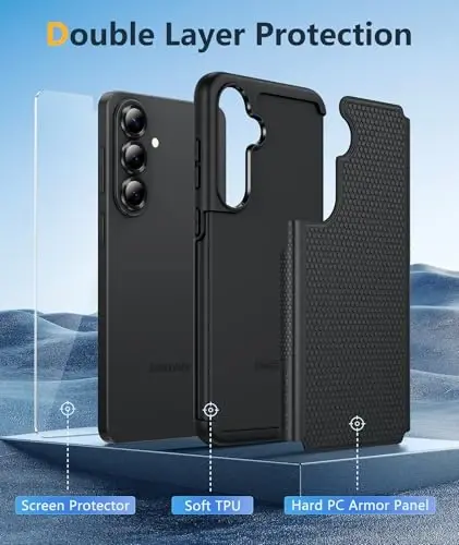 FNTCASE for Samsung Galaxy S26 Case: Military Grade Drop Protection, 14ft Drop Protective, Screen Protector Included, Anti-Slip Texture TPU+PC Dual Layer Shockproof Phone Case Cover (Black) - 3