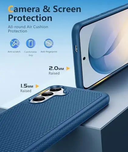 FNTCASE for Samsung Galaxy S26 Case: Military Grade Drop Protection, 14ft Drop Protective, Screen Protector Included, Anti-Slip Texture TPU+PC Dual Layer Shockproof Phone Case Cover (Blue) - 3
