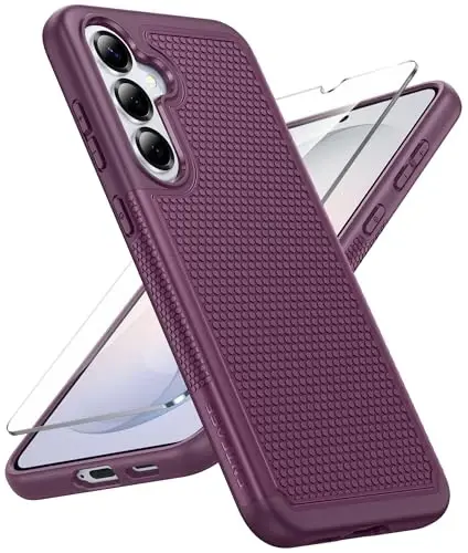 FNTCASE for Samsung Galaxy S26 Case: Military Grade Drop Protection, 14ft Drop Protective, Screen Protector Included, Anti-Slip Texture TPU+PC Dual Layer Shockproof Phone Case Cover (Burgundy) 