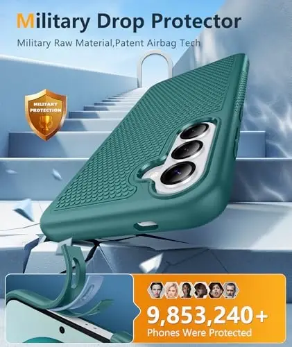 FNTCASE for Samsung Galaxy S26 Case: Military Grade Drop Protection, 14ft Drop Protective, Screen Protector Included, Anti-Slip Texture TPU+PC Dual Layer Shockproof Phone Case Cover (Green) - 4