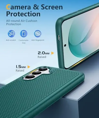 FNTCASE for Samsung Galaxy S26 Case: Military Grade Drop Protection, 14ft Drop Protective, Screen Protector Included, Anti-Slip Texture TPU+PC Dual Layer Shockproof Phone Case Cover (Green) - 3