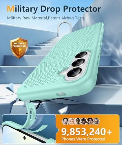 FNTCASE for Samsung Galaxy S26 Case: Military Grade Drop Protection, 14ft Drop Protective, Screen Protector Included, Anti-Slip Texture TPU+PC Dual Layer Shockproof Phone Case Cover (Mint Green) - 4