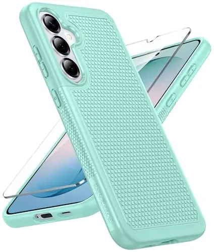 FNTCASE for Samsung Galaxy S26 Case: Military Grade Drop Protection, 14ft Drop Protective, Screen Protector Included, Anti-Slip Texture TPU+PC Dual Layer Shockproof Phone Case Cover (Mint Green) - FNTCASE