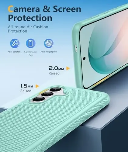 FNTCASE for Samsung Galaxy S26 Case: Military Grade Drop Protection, 14ft Drop Protective, Screen Protector Included, Anti-Slip Texture TPU+PC Dual Layer Shockproof Phone Case Cover (Mint Green) - 3