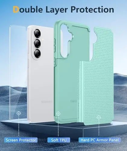 FNTCASE for Samsung Galaxy S26 Case: Military Grade Drop Protection, 14ft Drop Protective, Screen Protector Included, Anti-Slip Texture TPU+PC Dual Layer Shockproof Phone Case Cover (Mint Green) - 5