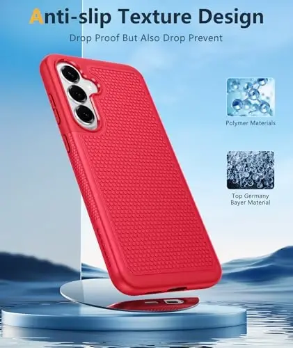 FNTCASE for Samsung Galaxy S26 Phone Case: Dual Layer Non Slip Protective | With Screen Protector, Shockproof Drop Protection, Matte Textured Protective Cell Phone Cover, for Daily Use, Red 