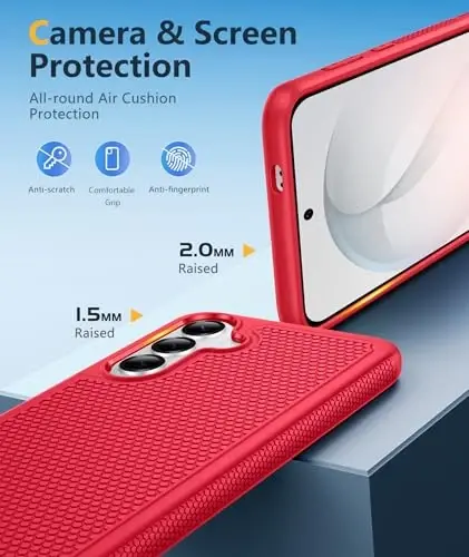 FNTCASE for Samsung Galaxy S26 Case: Military Grade Drop Protection, 14ft Drop Protective, Screen Protector Included, Anti-Slip Texture TPU+PC Dual Layer Shockproof Phone Case Cover (Red) - 3